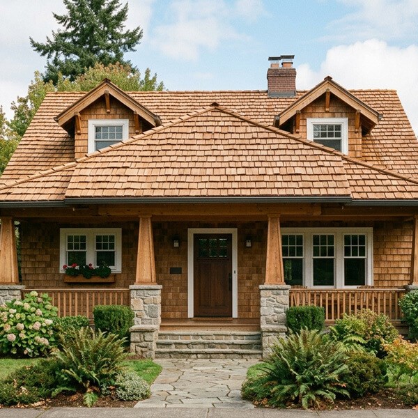 New cedar roofing on a residential home