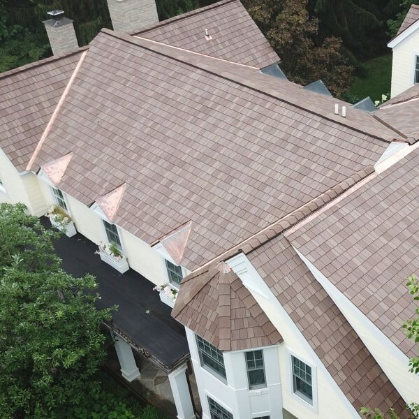 Slate roofing shown from an aerial view