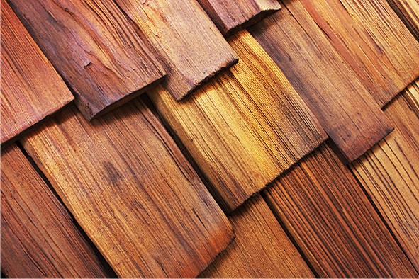 Close up view of cedar roofing