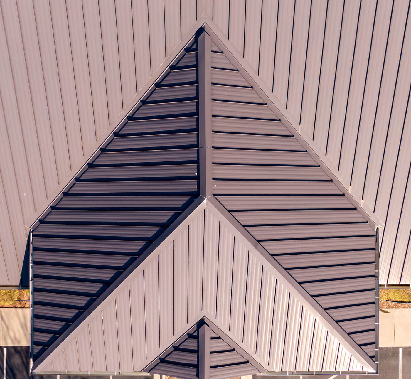 Aerial view of metal roofing