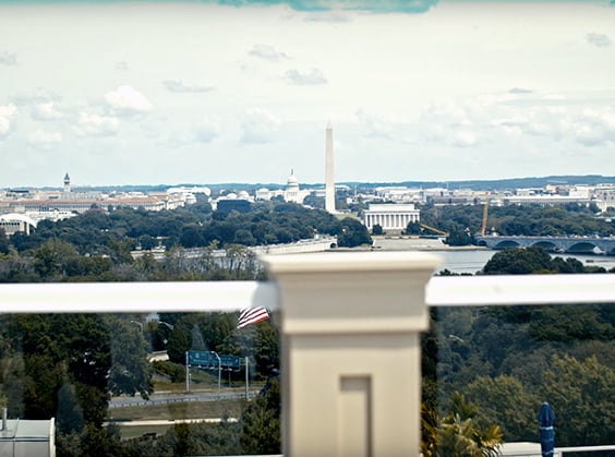 A rooftop terrace with a view